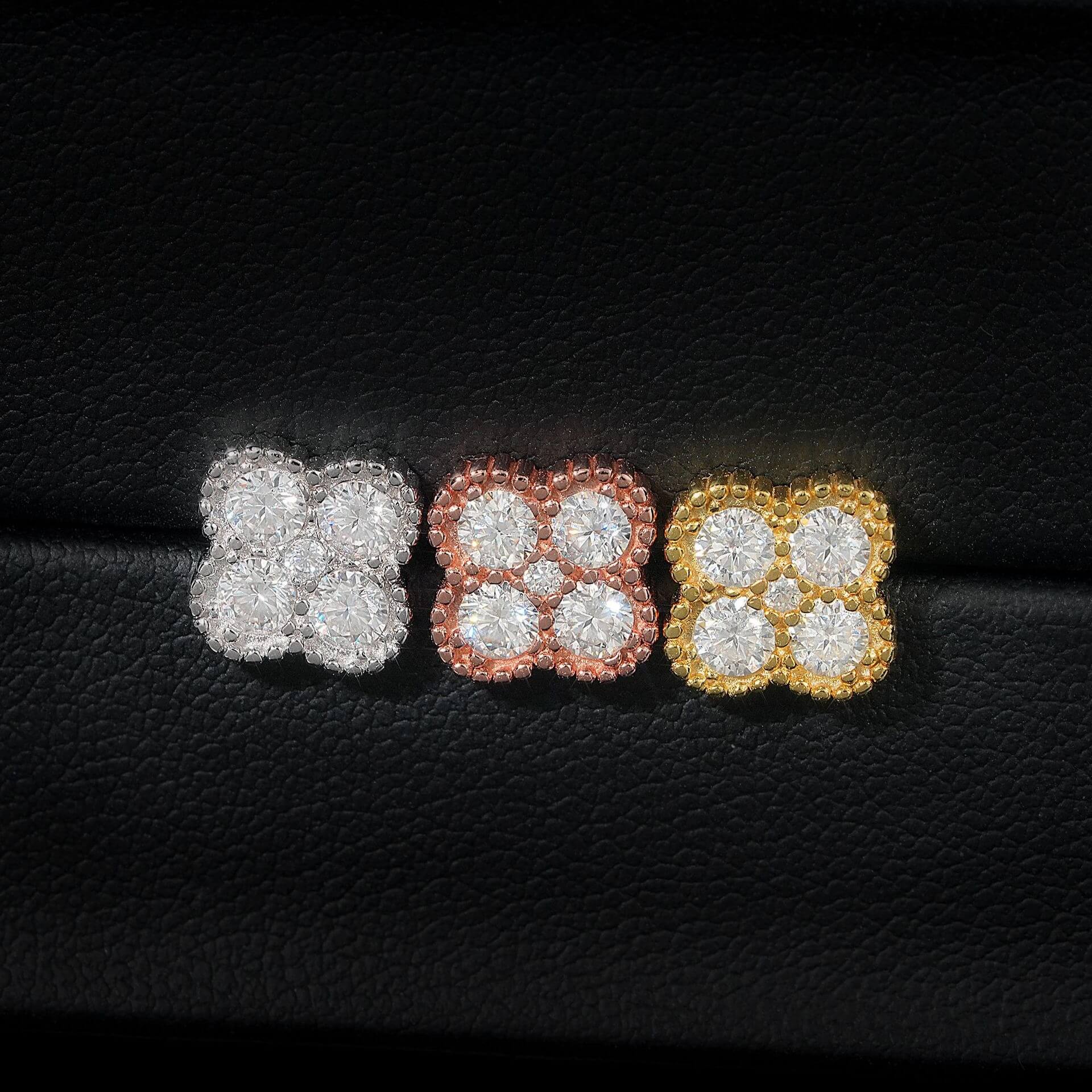 GL S925 Silver Moissanite Diamond Clover Stud Earrings Secondary image