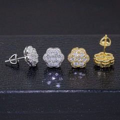 【US 3 Days Delivery】GL 9.2MM Full Moissanite lced Out Flower 16K Gold Plated Stud Earings