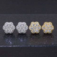 【US 3 Days Delivery】GL 9.2MM Full Moissanite lced Out Flower 16K Gold Plated Stud Earings