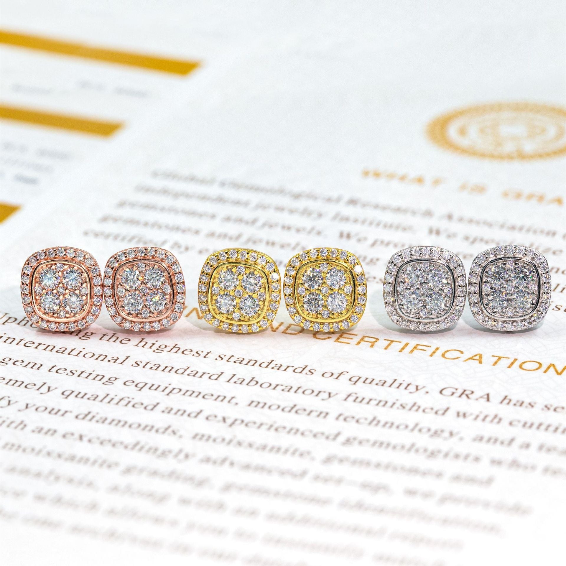 【US 3 Days Delivery】GL 10MM S925 Silver Mico Paved Full Moissanite  lced Out  Cushion Stud Earrings