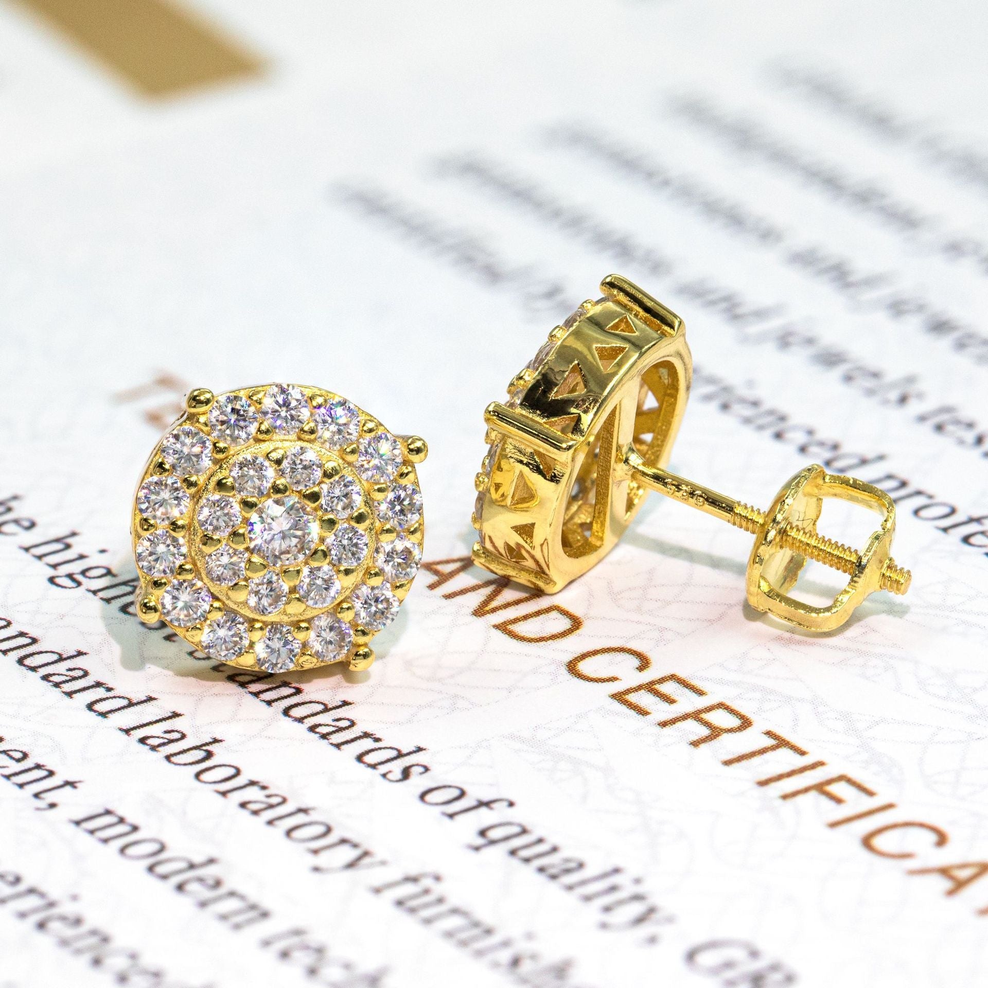 【US 3 Days Delivery】GL 10MM S925 Silver Mico Paved VVS Moissanite Round Stud Earrings