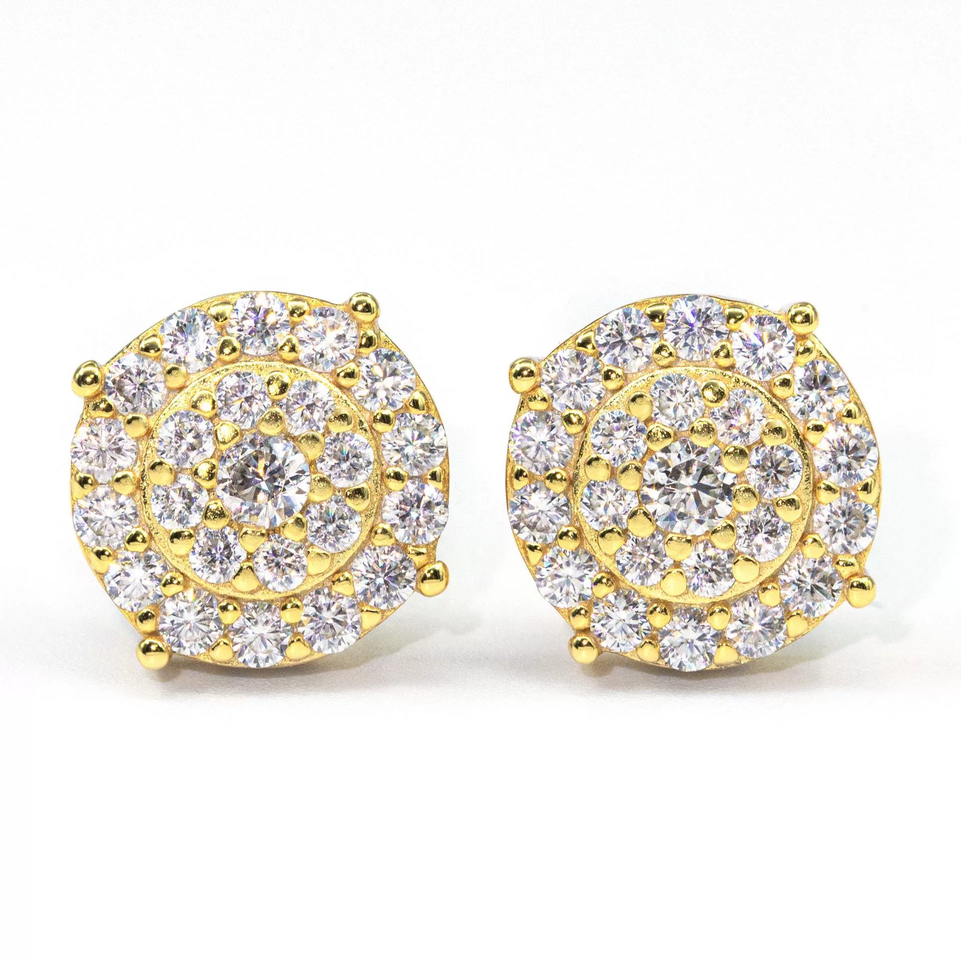 【US 3 Days Delivery】GL 10MM S925 Silver Mico Paved VVS Moissanite Round Stud Earrings