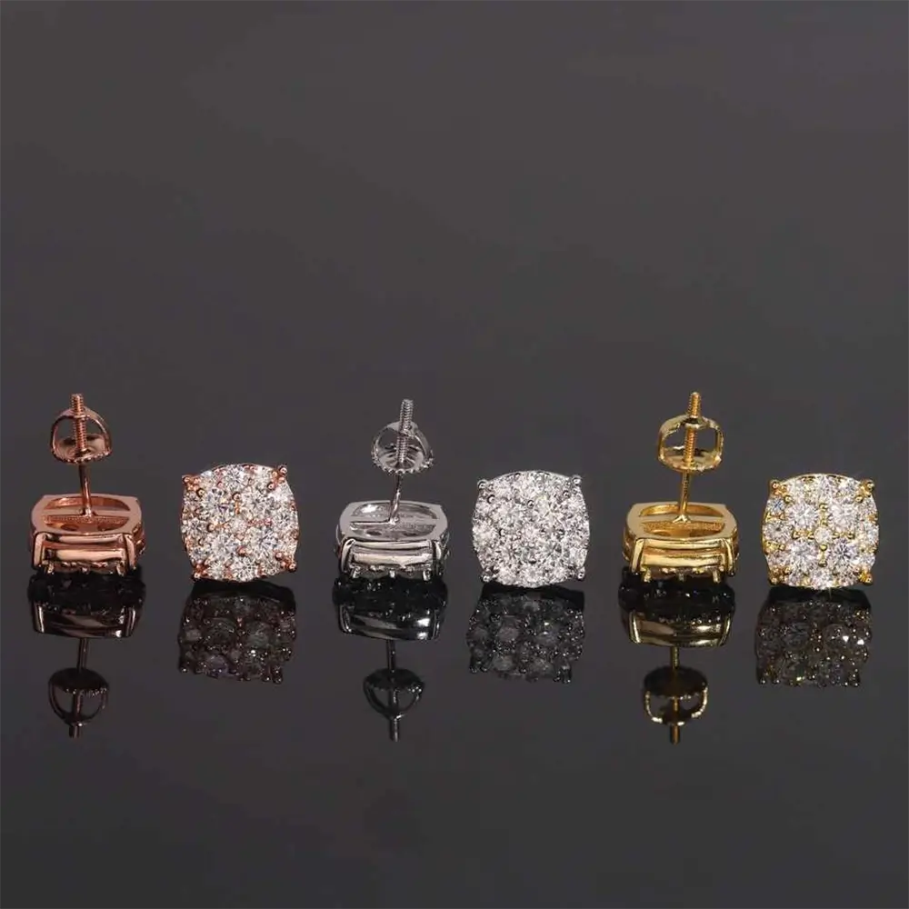 【US 3 Days Delivery】GL 10MM S925 Silver Mico Paved VVS Moissanite Squared Stud Earrings