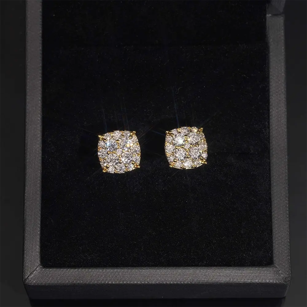 【US 3 Days Delivery】GL 10MM S925 Silver Mico Paved VVS Moissanite Squared Stud Earrings
