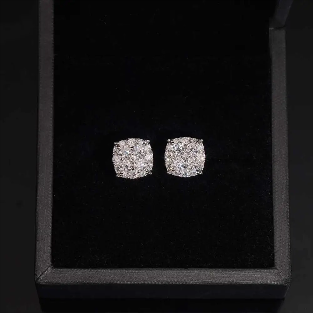 【US 3 Days Delivery】GL 10MM S925 Silver Mico Paved VVS Moissanite Squared Stud Earrings