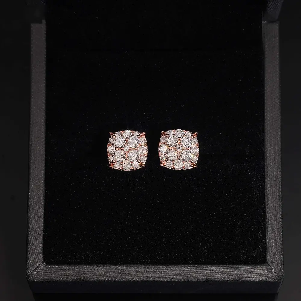 【US 3 Days Delivery】GL 10MM S925 Silver Mico Paved VVS Moissanite Squared Stud Earrings