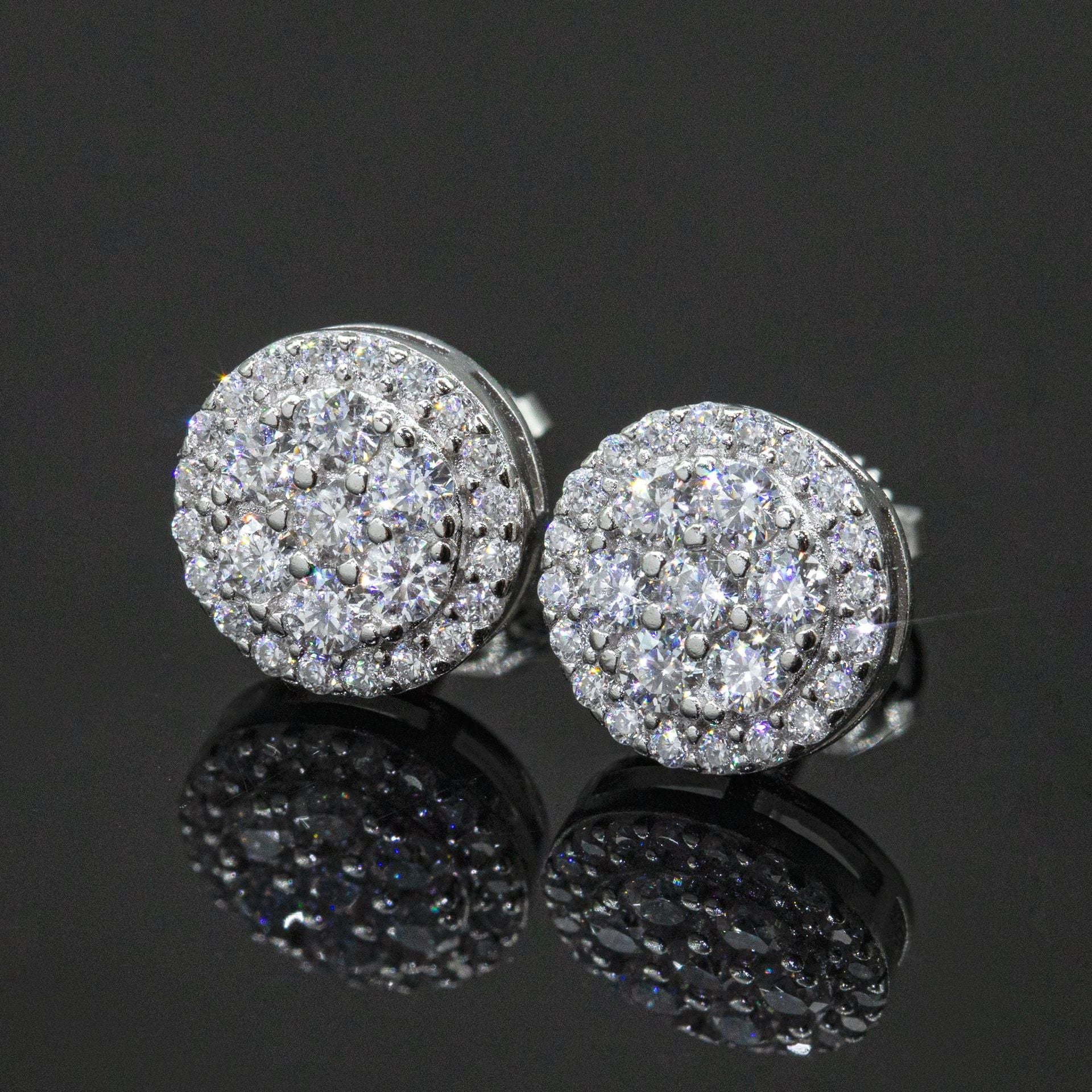 【US 3 Days Delivery】GL 10MM S925 Silver Mico Paved Full Moissanite lced Out  Round Stud Earrings