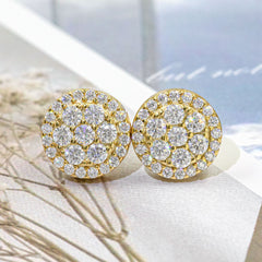 【US 3 Days Delivery】GL 10MM Mico Paved Full Moissanite lced Out  Round Stud Earings