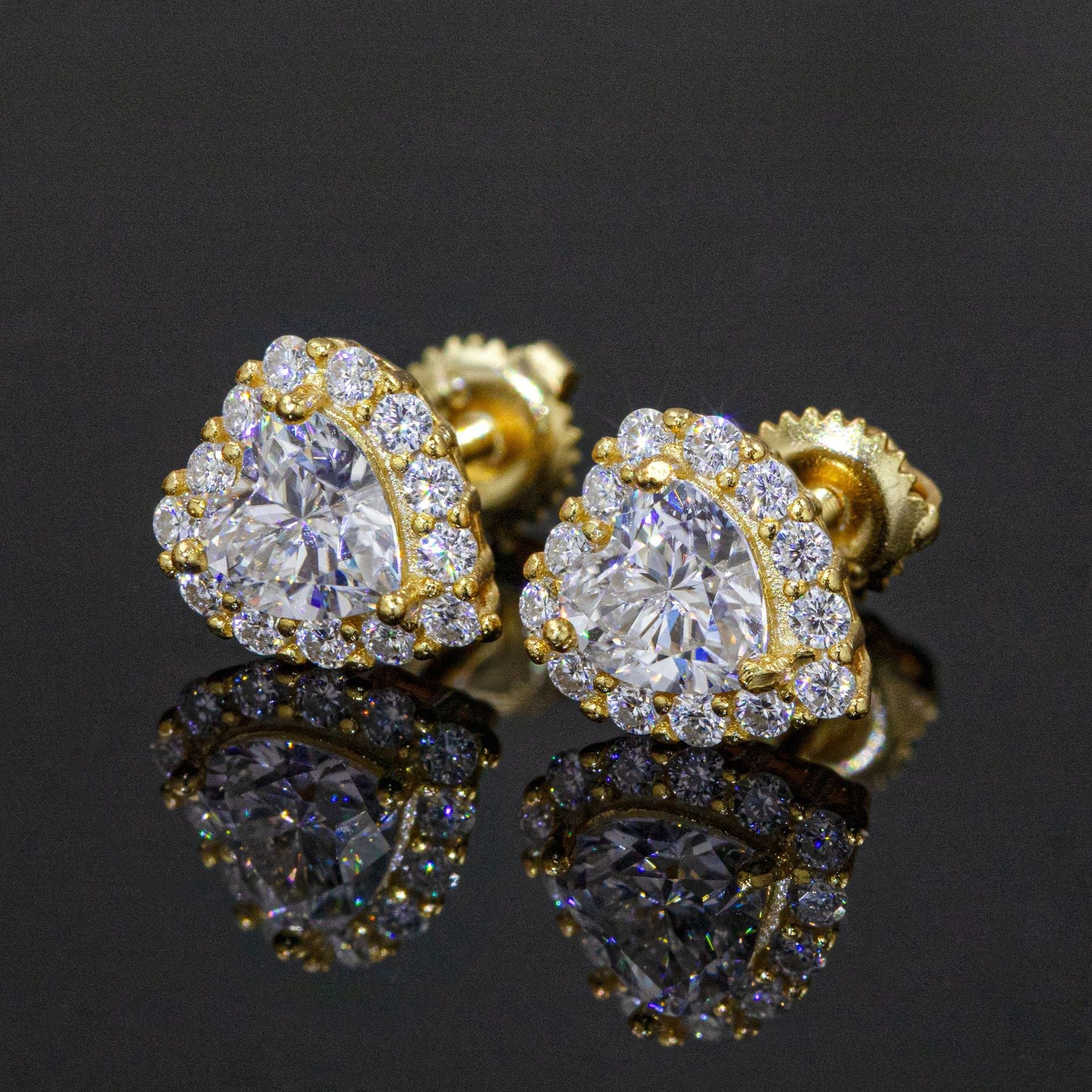 【US 3 Days Delivery】GL 8.5MM S925 Silver VVS Heart Cut Moissanite  lced Out  Stud Earrings 16K Gold Plated