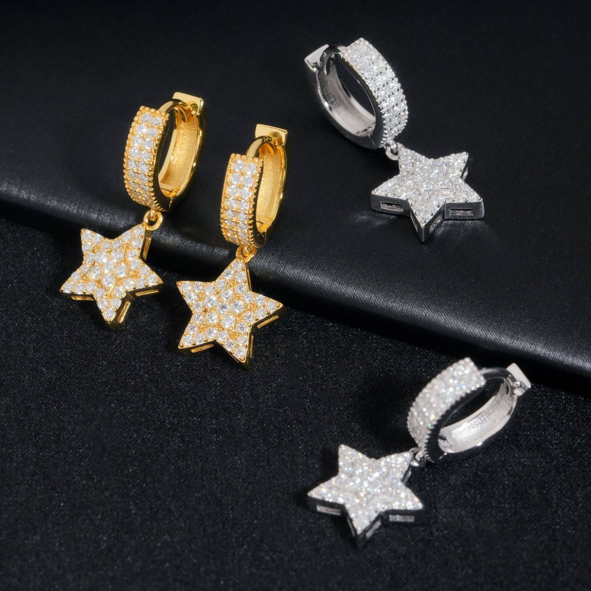 GL S925 Silver VVS Moissanite Diamon Pave Star Hoop Earrings Main image