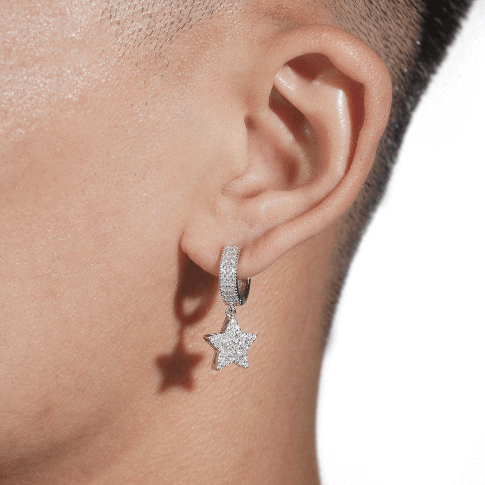 GL S925 Silver VVS Moissanite Diamon Pave Star Hoop Earrings Secondary image
