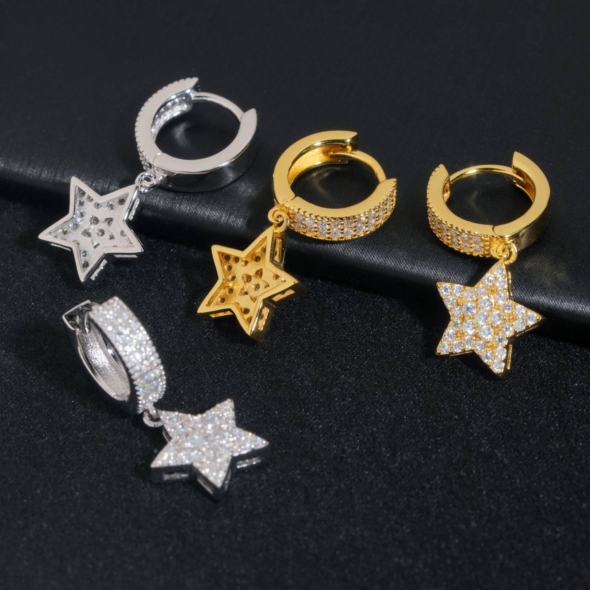 GL S925 Silver VVS Moissanite Diamon Pave Star Hoop Earrings