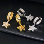 GL S925 Silver VVS Moissanite Diamon Pave Star Hoop Earrings