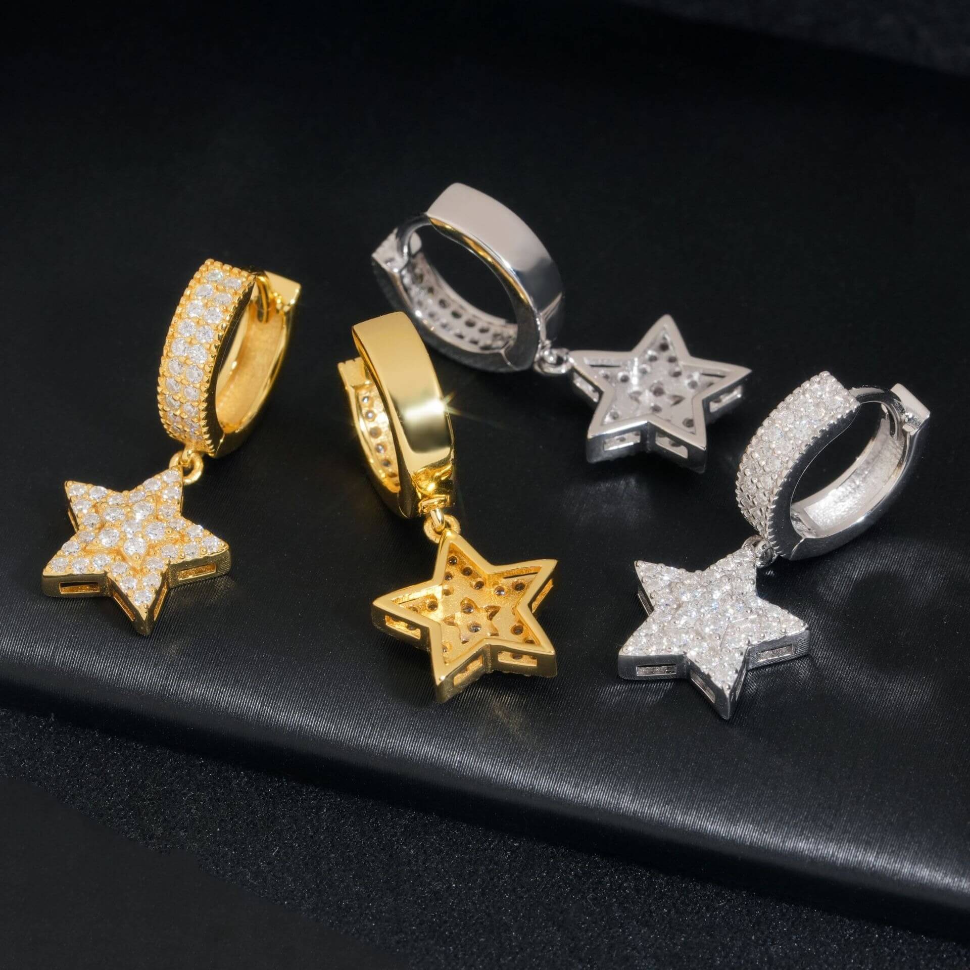 GL S925 Silver VVS Moissanite Diamon Pave Star Hoop Earrings