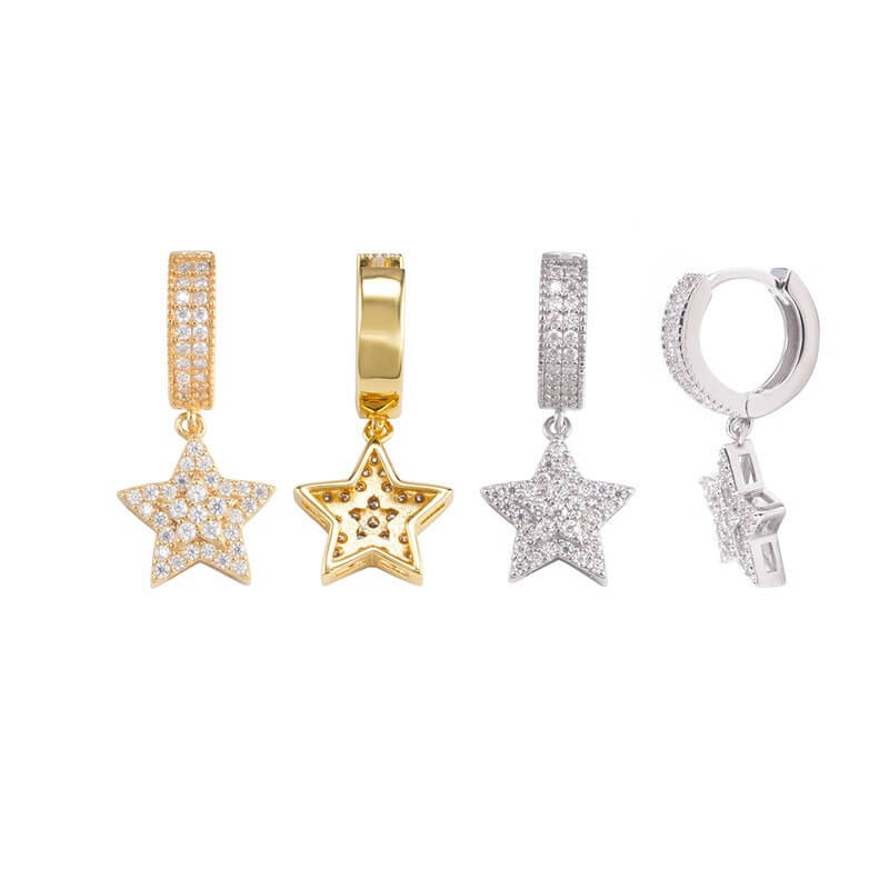 GL S925 Silver VVS Moissanite Diamon Pave Star Hoop Earrings