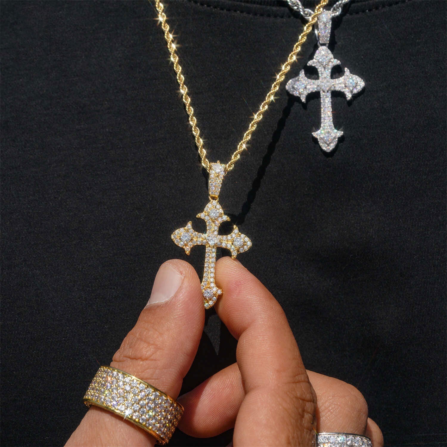 【US 3 Days Delivery】GL Princess Cut Iced Out VVS Moissanite Cross Pendant Main image