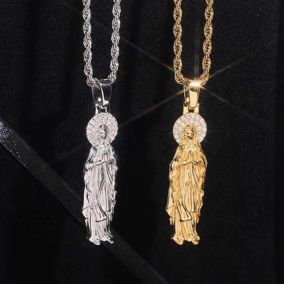 925 Silver Virgin Mary VVS Moissanite Pendant