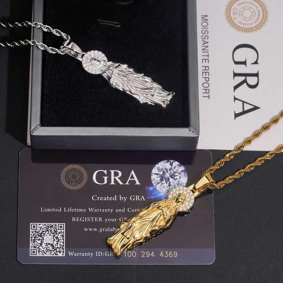 925 Silver Virgin Mary VVS Moissanite Pendant