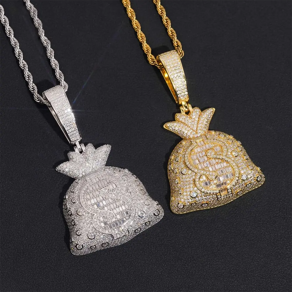 GL Rich Money Bag Ice Out Moissanite Pendant