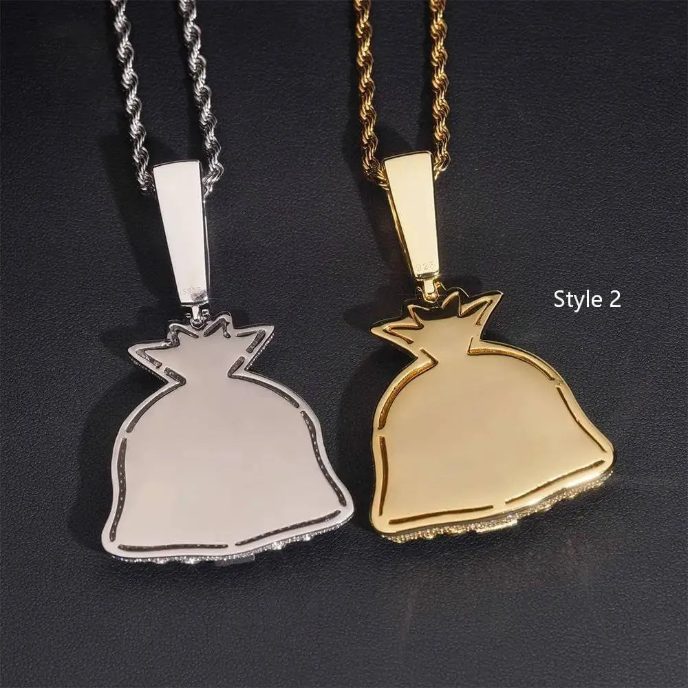 GL Rich Money Bag Ice Out Moissanite Pendant