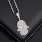 Fully Iced VVS Moissanite Hamsa Pendant S925