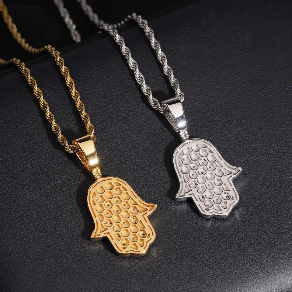 Fully Iced VVS Moissanite Hamsa Pendant S925