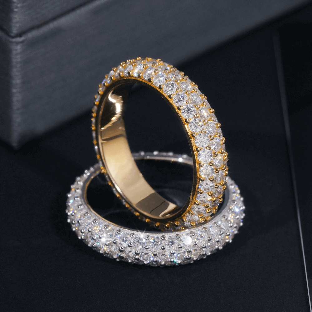 GL 3-Rows Vvs Moissanite Diamond Eternity Ring For Men Solid Silver Hip Hop Ring