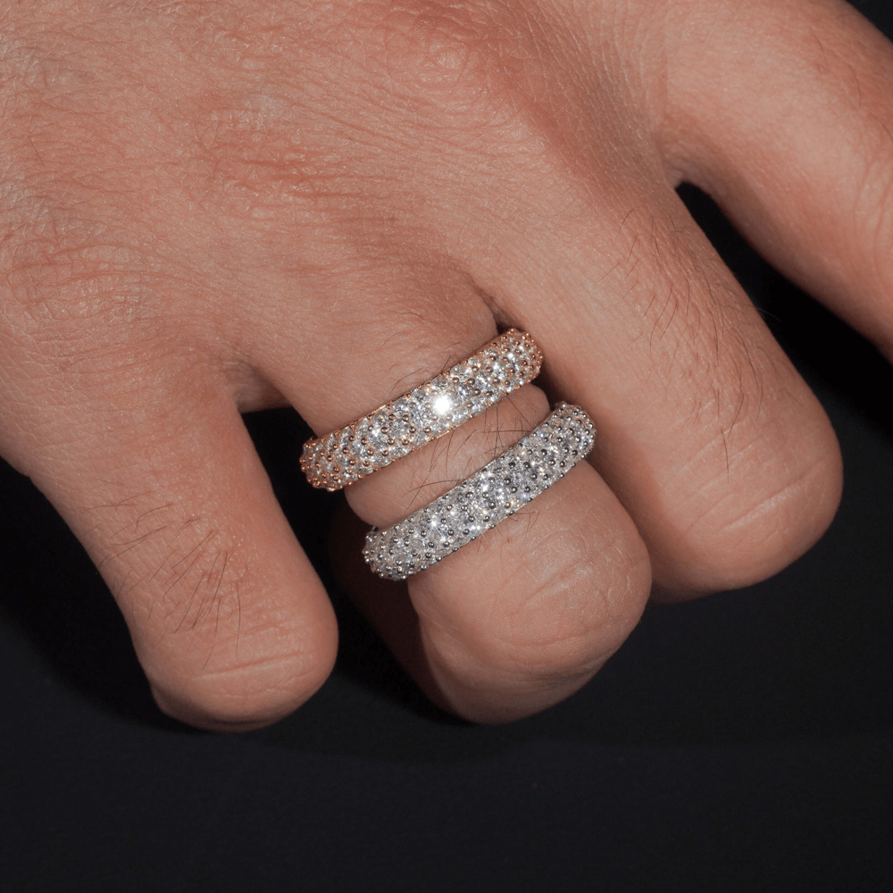 GL 3-Rows Vvs Moissanite Diamond Eternity Ring For Men Solid Silver Hip Hop Ring