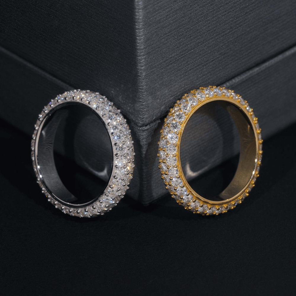 GL 3-Rows Vvs Moissanite Diamond Eternity Ring For Men Solid Silver Hip Hop Ring