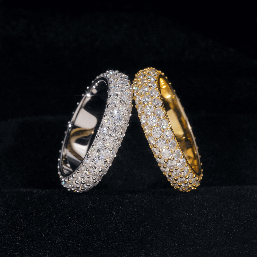 GL 3-Rows Vvs Moissanite Diamond Eternity Ring For Men Solid Silver Hip Hop Ring