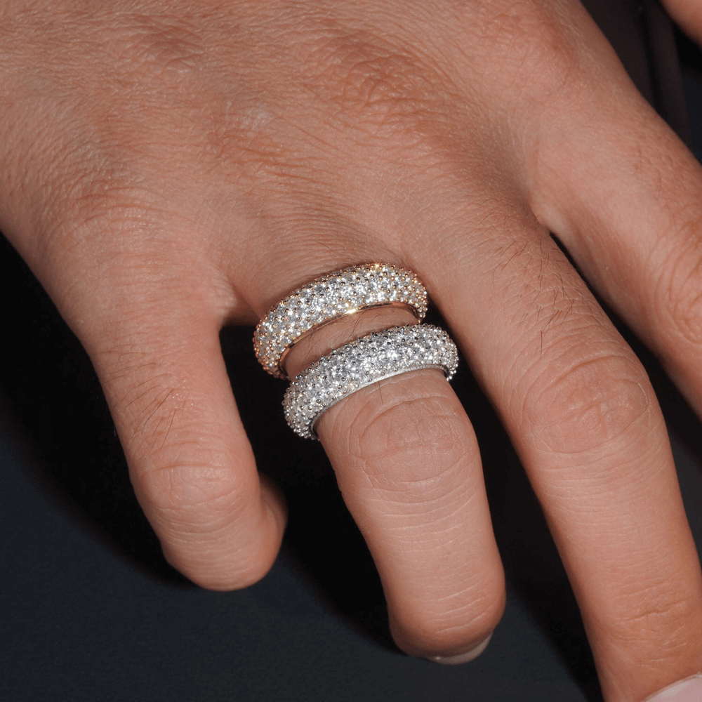 GL 4-Rows Vvs Moissanite Diamond Eternity Ring For Men  Silver Hip Hop Ring