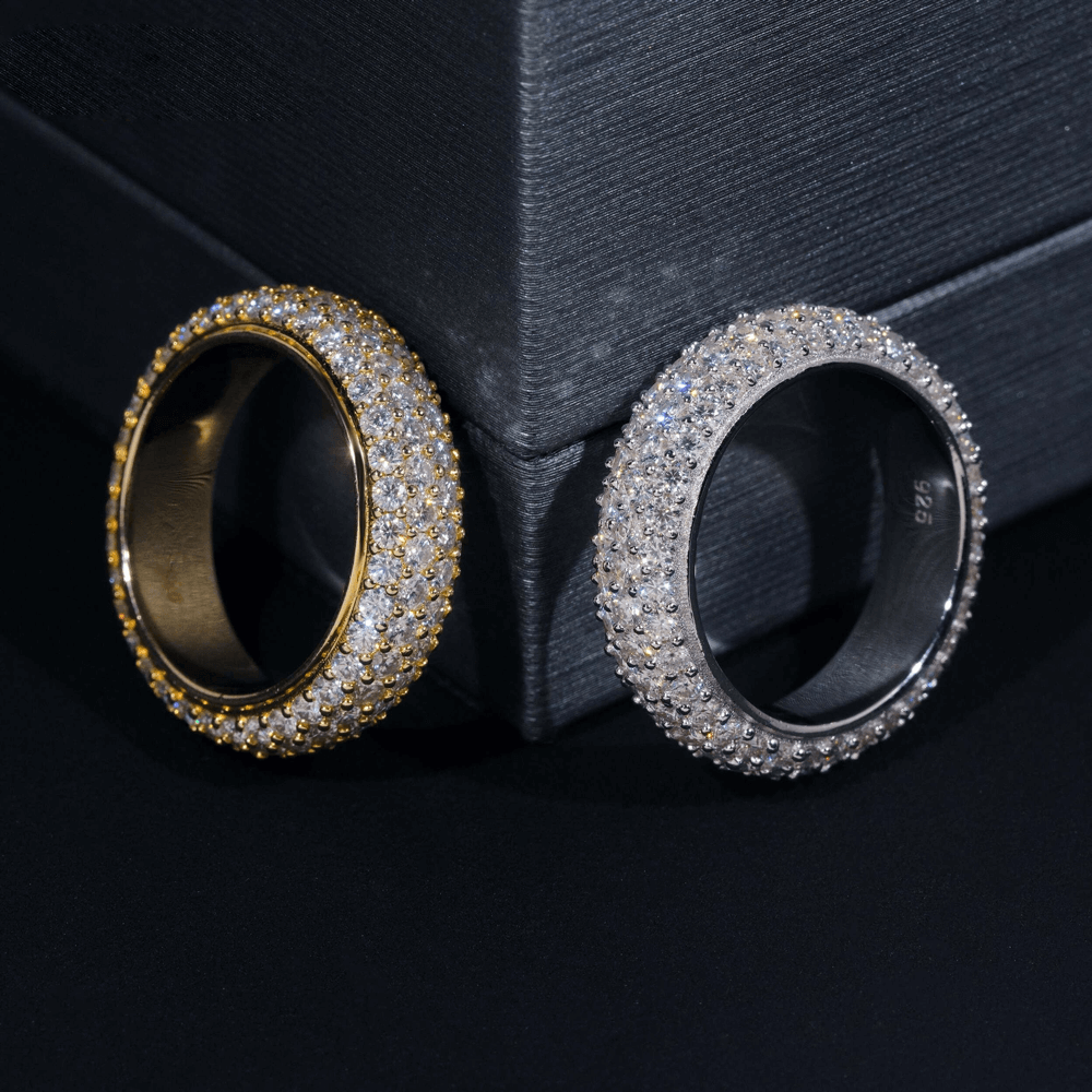 GL 4-Rows Vvs Moissanite Diamond Eternity Ring For Men  Silver Hip Hop Ring