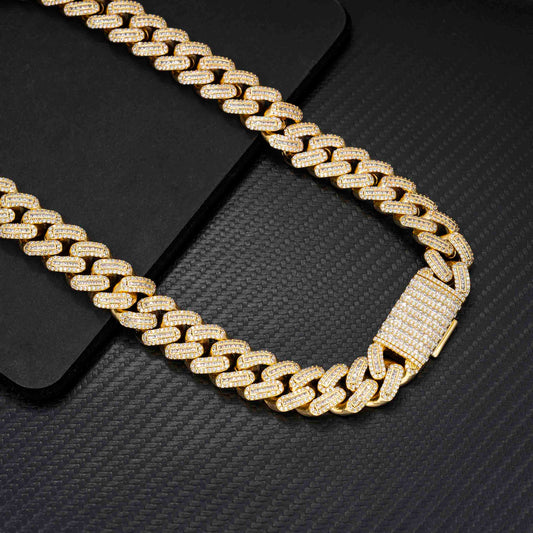 Hip hop Jewelry Cuban link chain Brass 2Rows 5A+ CZ diamond chain mens necklace