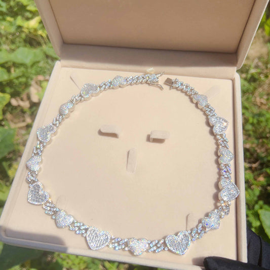 cuban chains cz jewelry 18K gold plated heart shape hip hop necklace bracelets