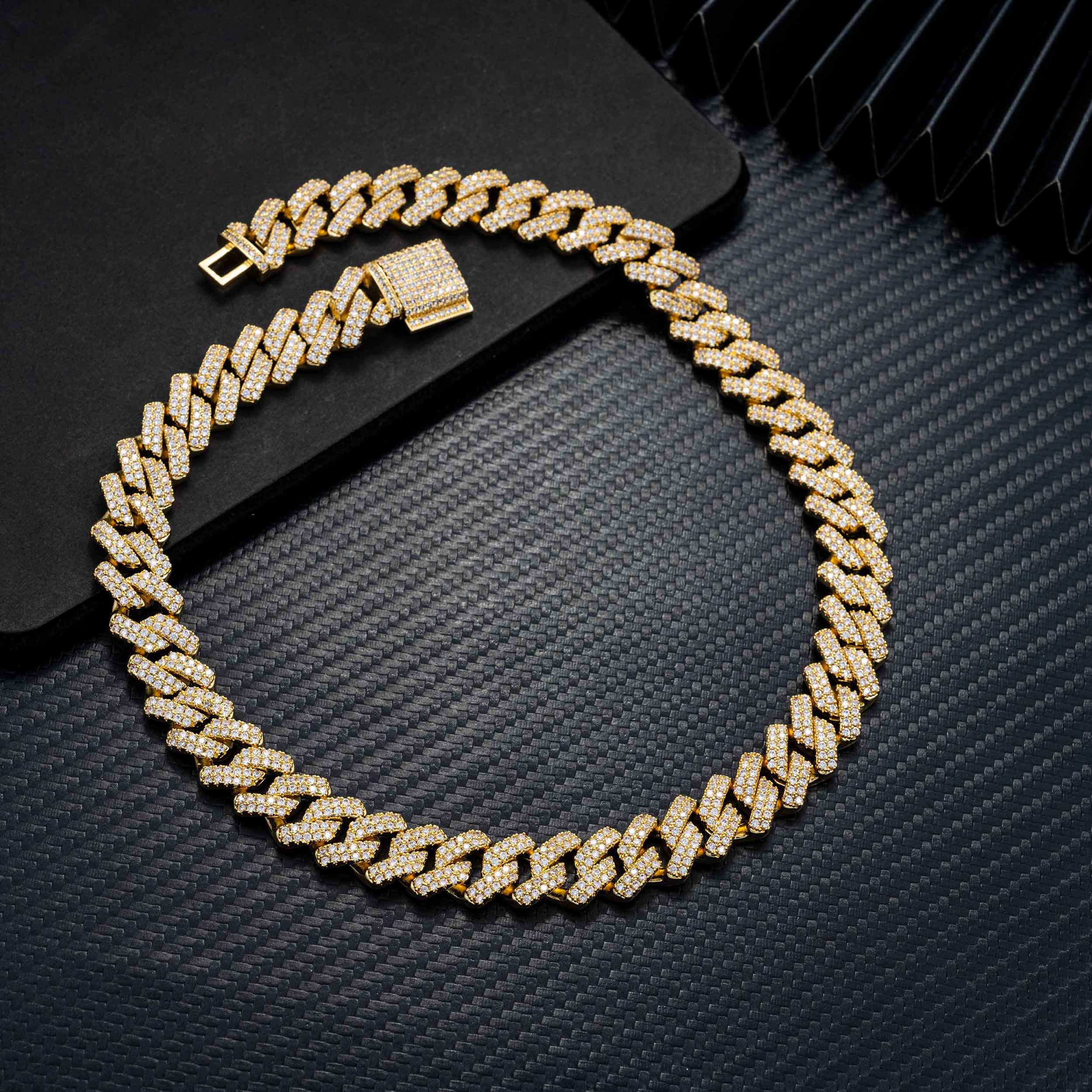 14MM S925 Silver 2 Rows VVS Moissanite EDG Cuban Link Chain