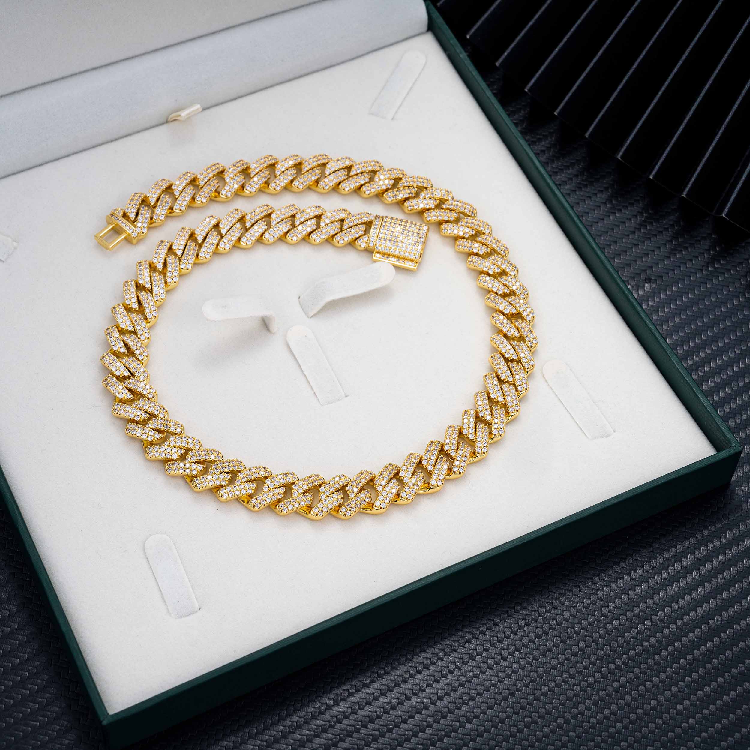 14MM S925 Silver 2 Rows VVS Moissanite EDG Cuban Link Chain