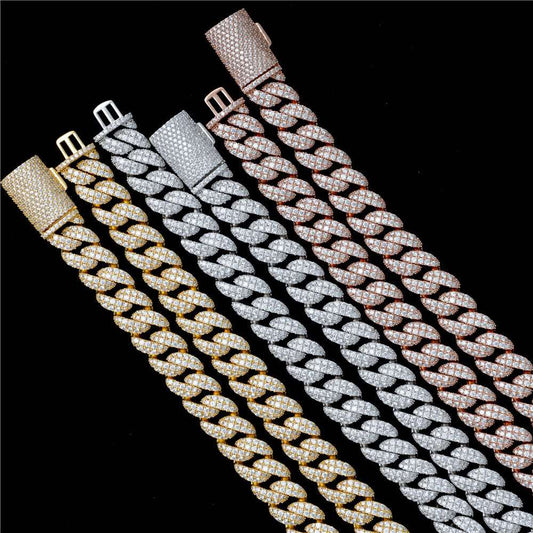 12mm 2 Rows Micro Paved Cuban Bracelet D VVS Lab Diamond Cuban Link Chain Iced Out 925 Silver Moissanite Cuban Bracelet