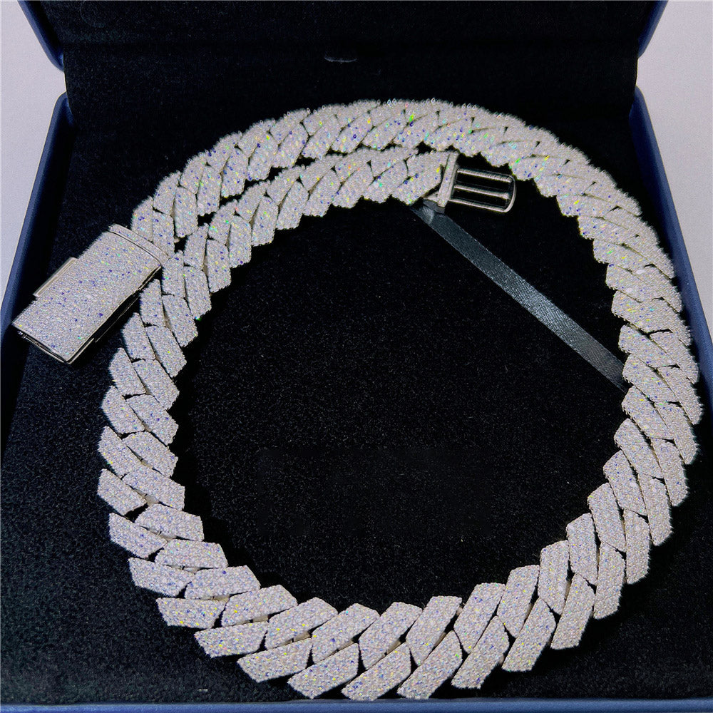 20MM S925 Silver 3 Rows VVS Moissanite Cuban Link Chain Necklace