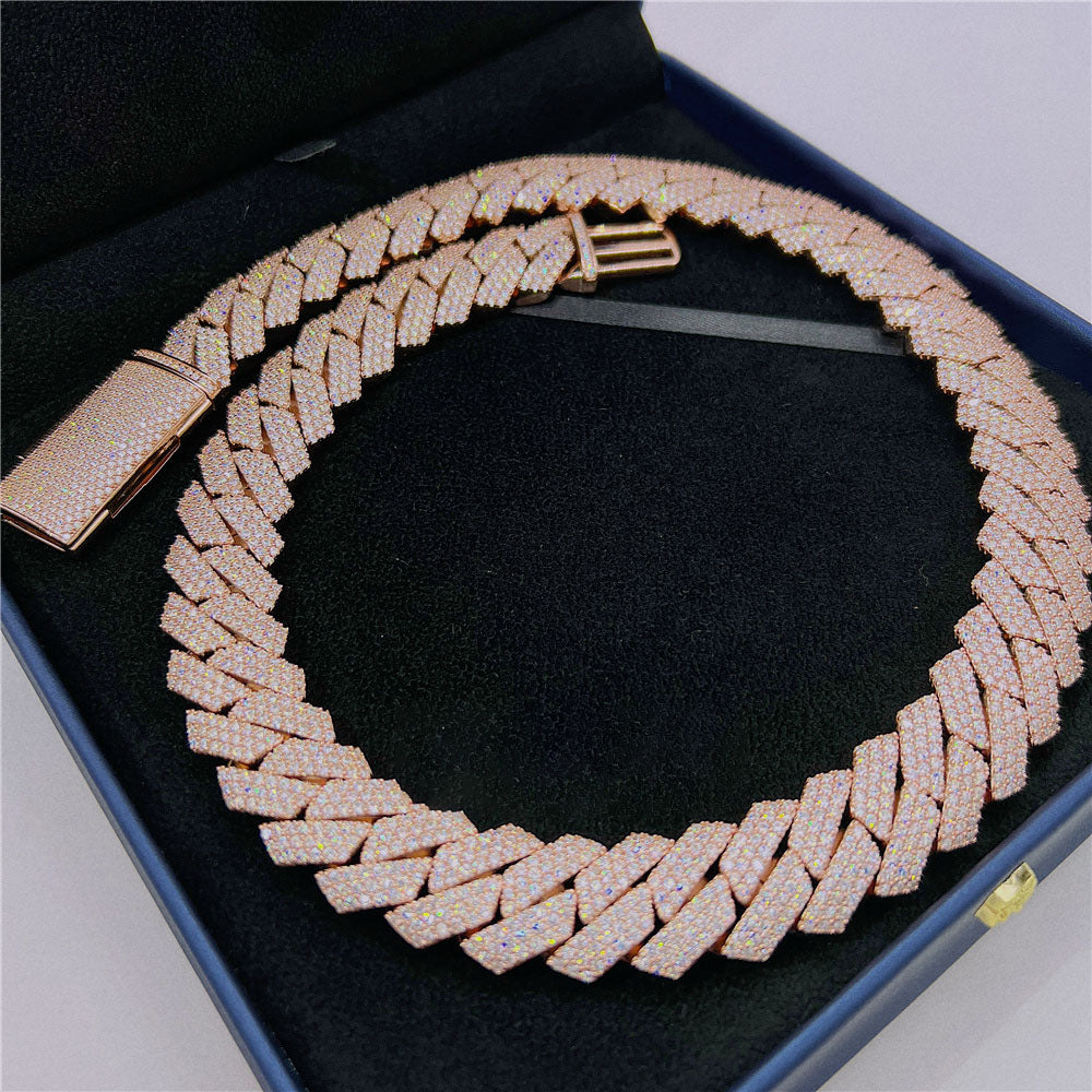 20MM S925 Silver 3 Rows VVS Moissanite Cuban Link Chain Necklace