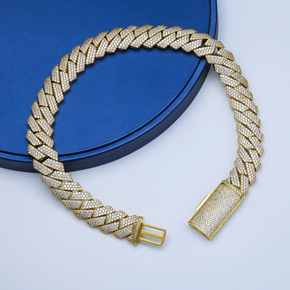 20MM S925 Silver 3 Rows VVS Moissanite Cuban Link Chain Necklace