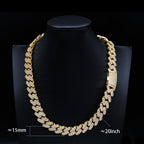 15MM S925 Silver Round Stone VVS Moissanite Cuban Miami Link Chain Necklace