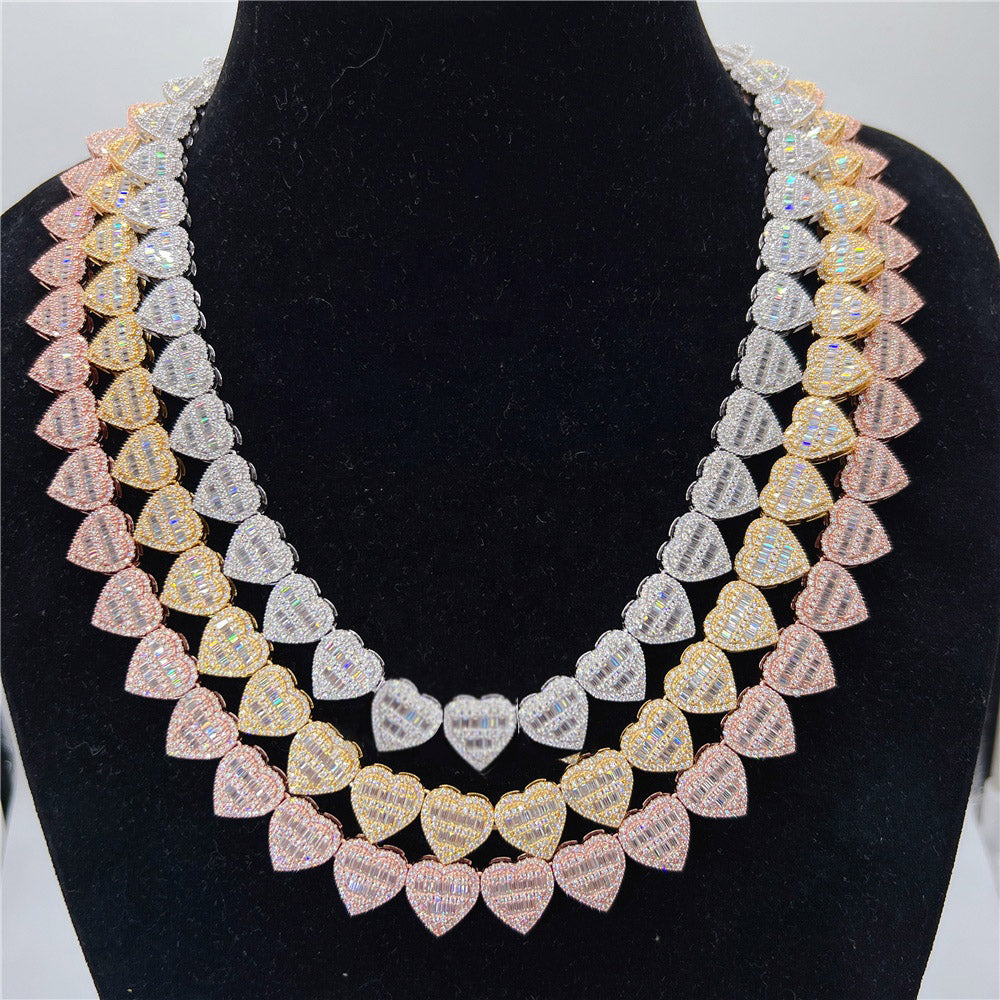 GL Heart Shape Hip Hop Iced Out CZ Baguette Diamond Chain Secondary image