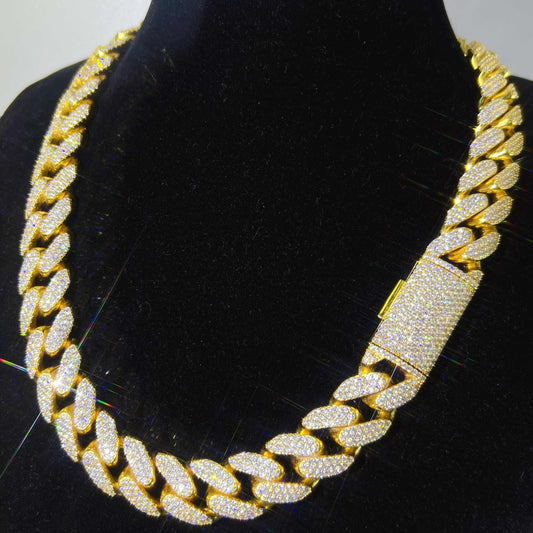 Best 18mm VVS Moissanite Iced Out Diamond Chain Necklace Real Gold Plated 925 Sterling Silver Necklace Miami Cuban Link Chain