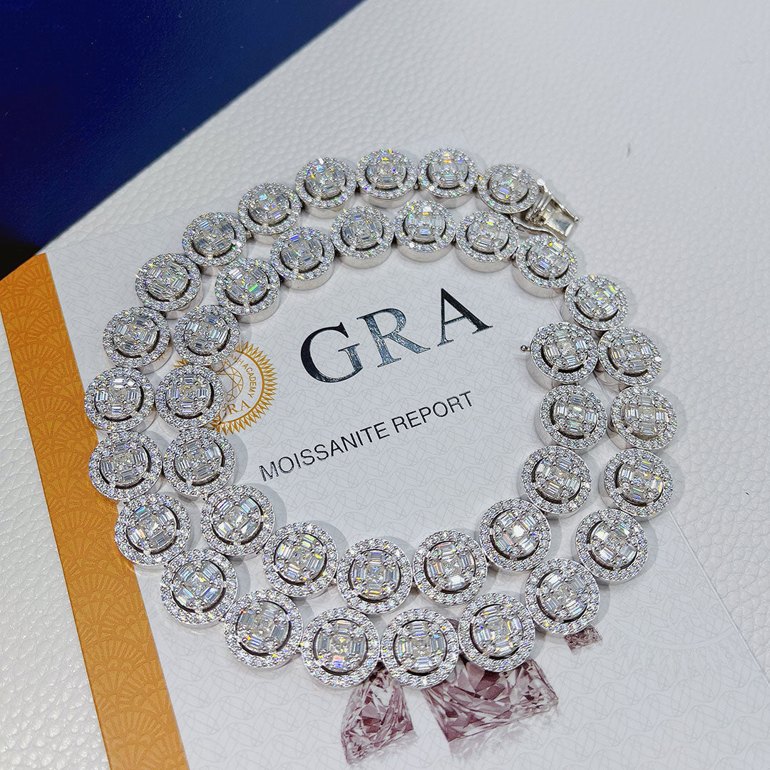 13mm Luxury 925 Silver Iced out VVS Moissanite Cluster Necklace Chain