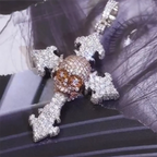 Custom Two-tone Cross & Skull VVS Moissanite Pendant