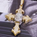 Custom Two-tone Cross & Skull VVS Moissanite Pendant