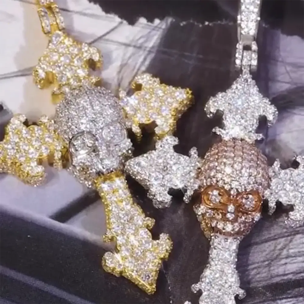 Custom Two-tone Cross & Skull VVS Moissanite Pendant Secondary image