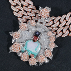 Custom Moissanite Photo Pendant with Rose Accents