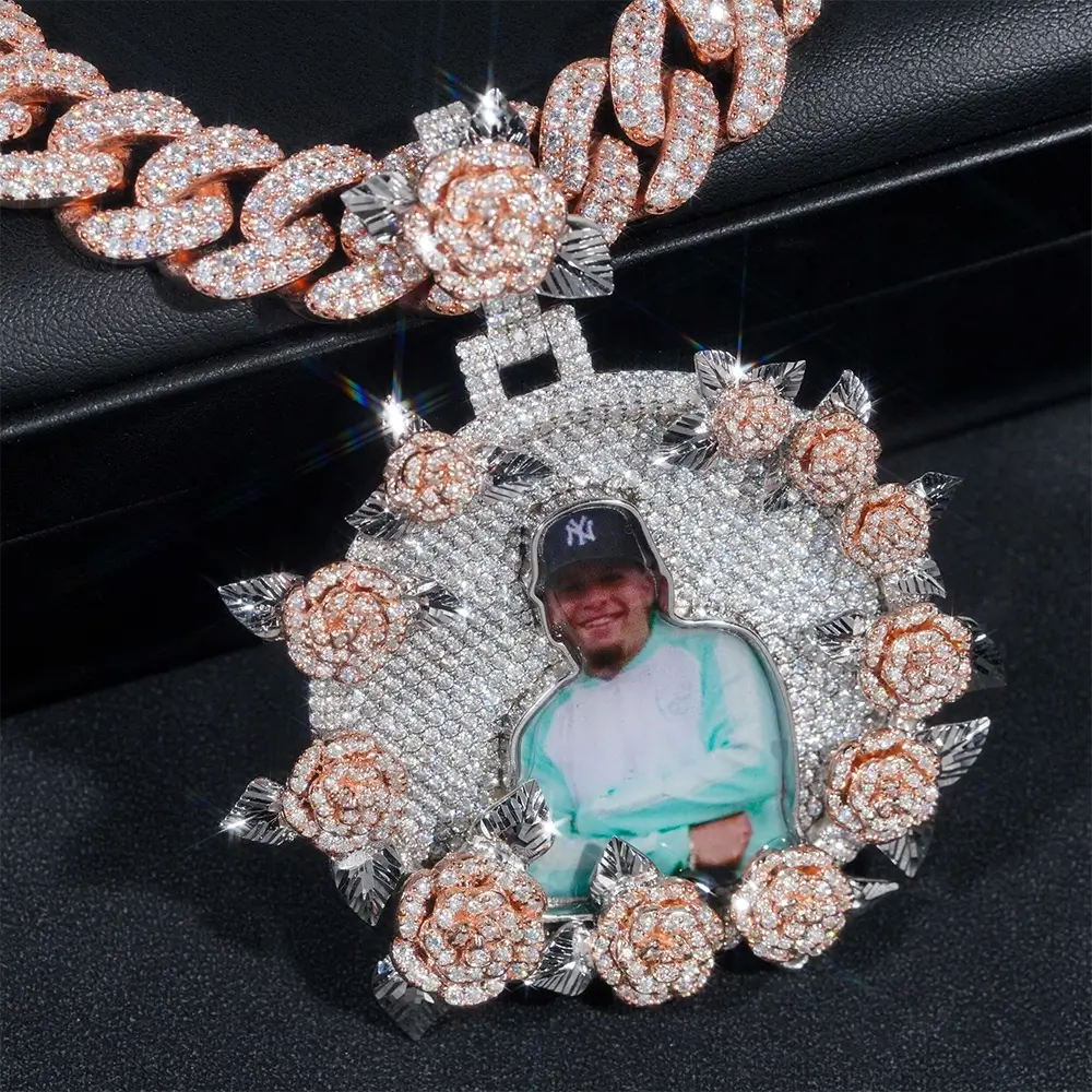 Custom Moissanite Photo Pendant with Rose Accents Secondary image