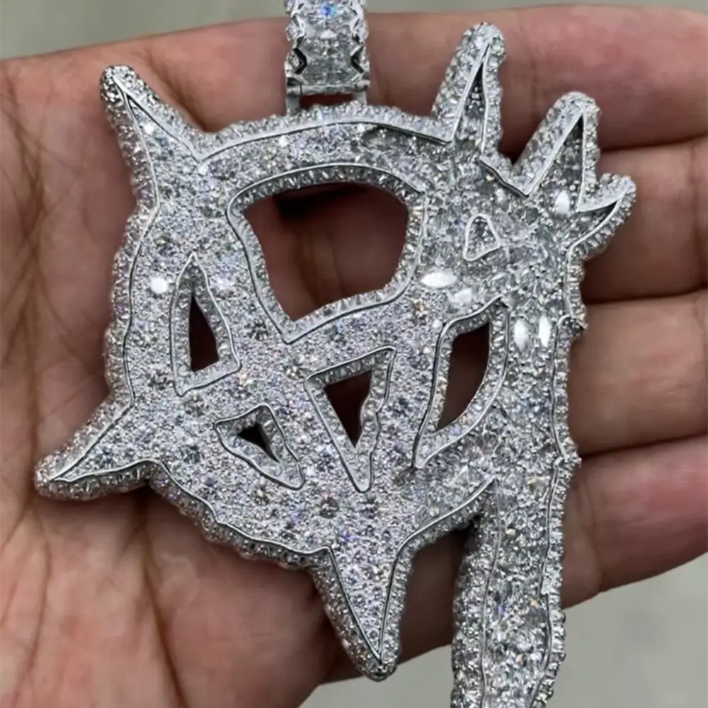 Custom Moissanite Sharp Letter Pendant - Fully Paved Main image